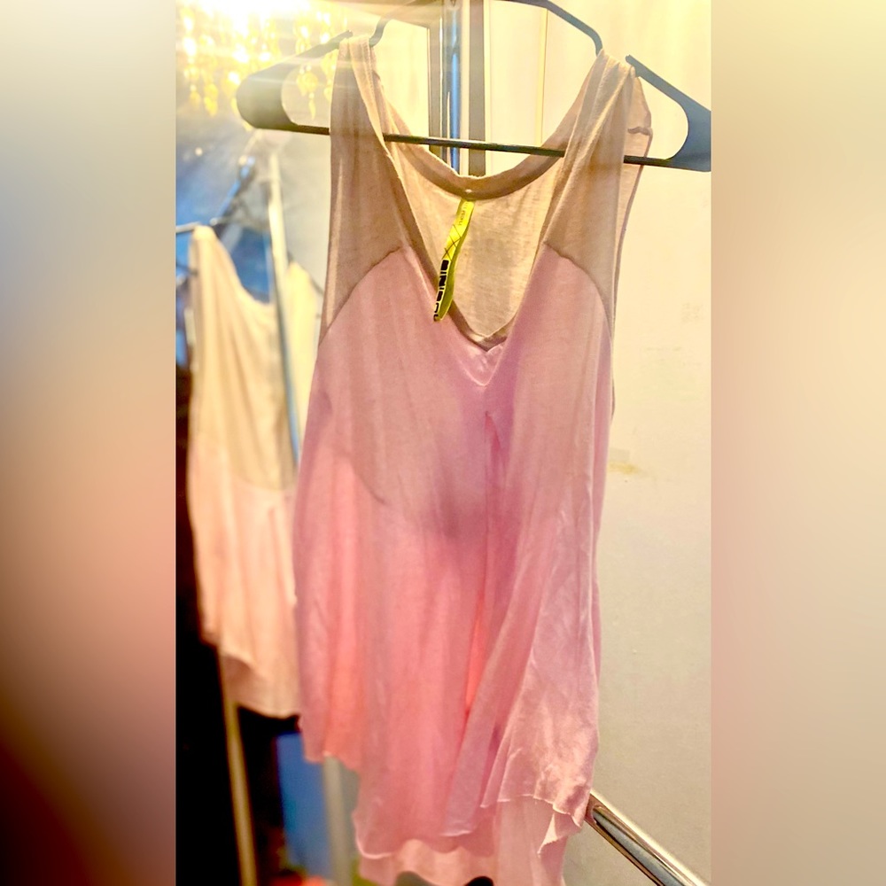 Free People Pink & Tan Flowing Tank Top in Size Small